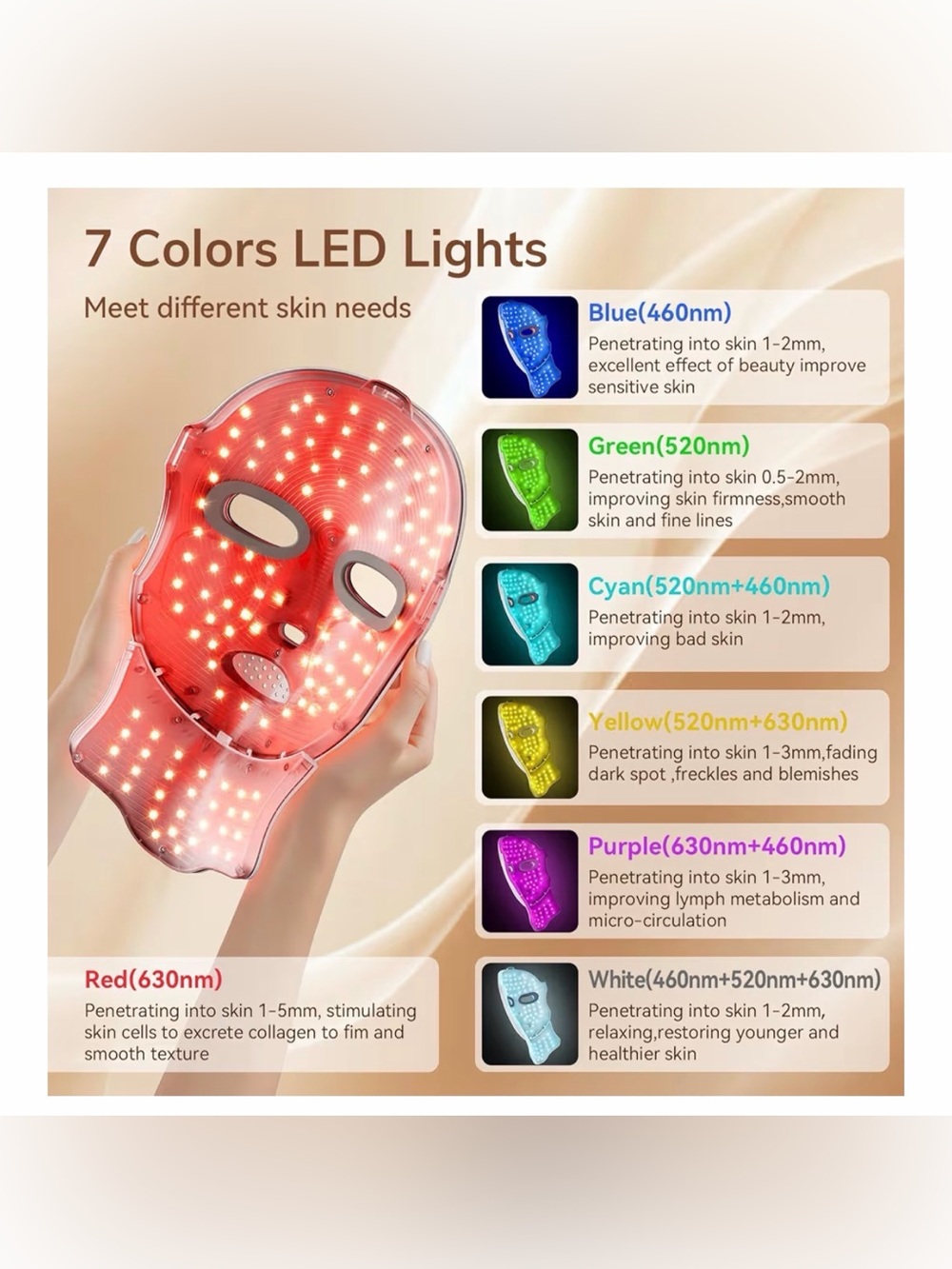 LED Red-Light Therapy Facial Mask for Women Skincare - White - Picture 2 of 5